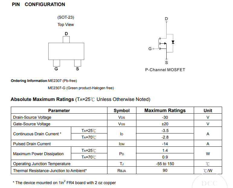 臺灣松木P溝道ME2307/ME2307-G mos管產(chǎn)品規(guī)格書